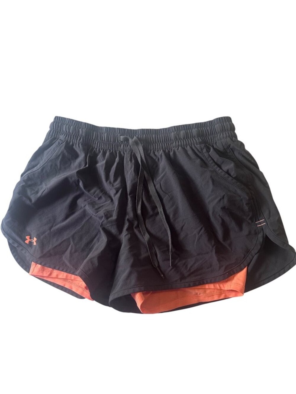 Under Armour gray and orange lined running shorts drawstring size L